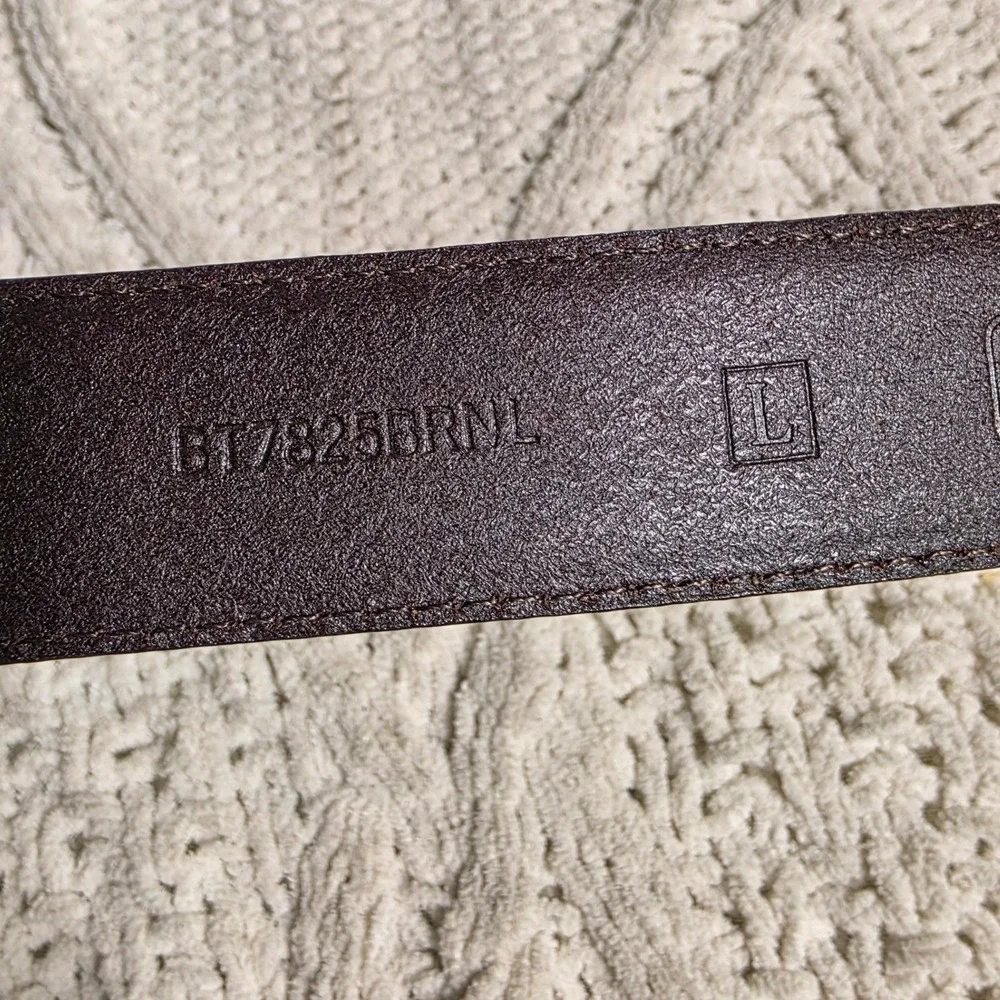 Fossil Leather Belt Brown Logo Keeper Silver Buckle Mens Large Excellent